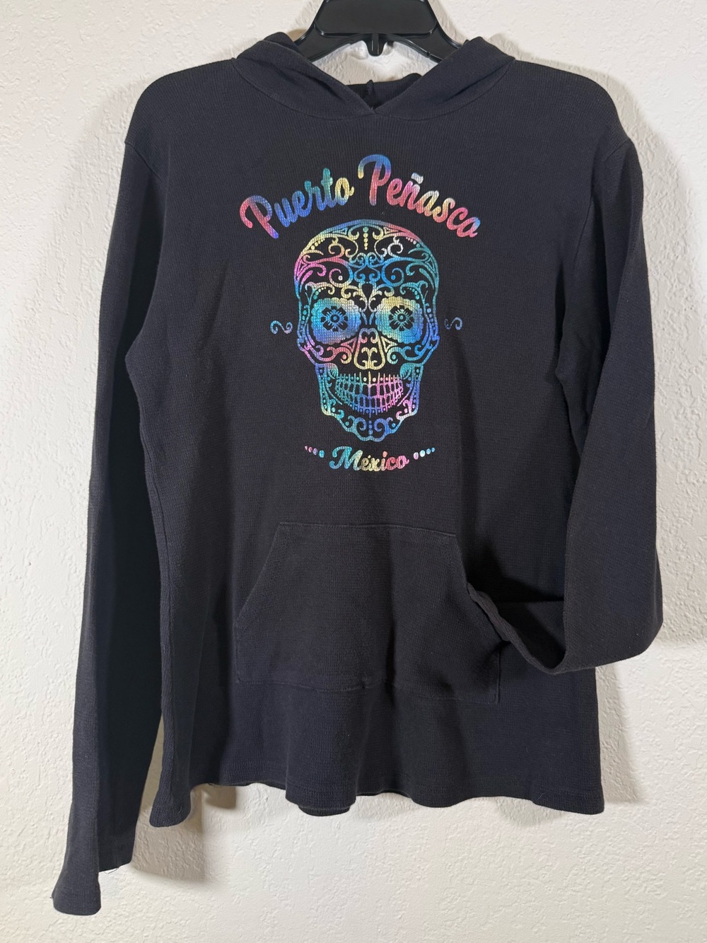 Puerto Peñasco Mexico Rainbow Sugar Skull Black Hoodie Womens 2X